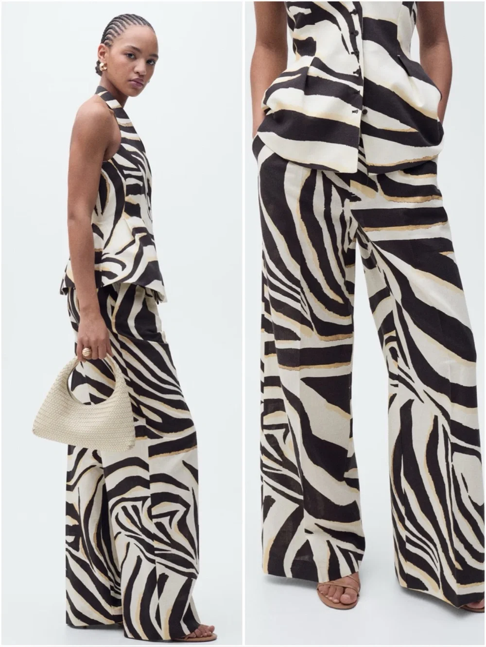 🔸NWT🔸Mango Linen Wide Leg Zebra Print pants